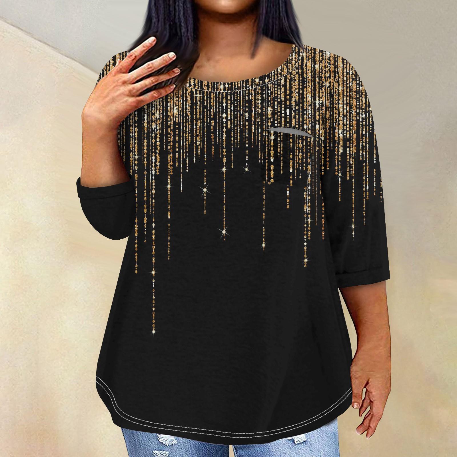 

Женский модный повседневный пуловер с круглым вырезом и рукавом три четверти с принтом, топ с рукавами 4/3 XL золотой