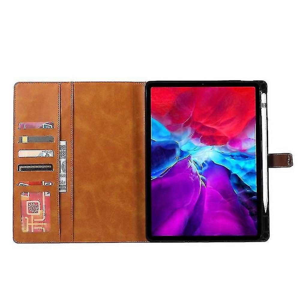 New For Ipad Pro 12.9 2022/2021/2020 Calf Texture Double Fold Clasp Horizontal Flip Leather Tablet Case With Photo Frame & Holder & Card Slots & Walle
