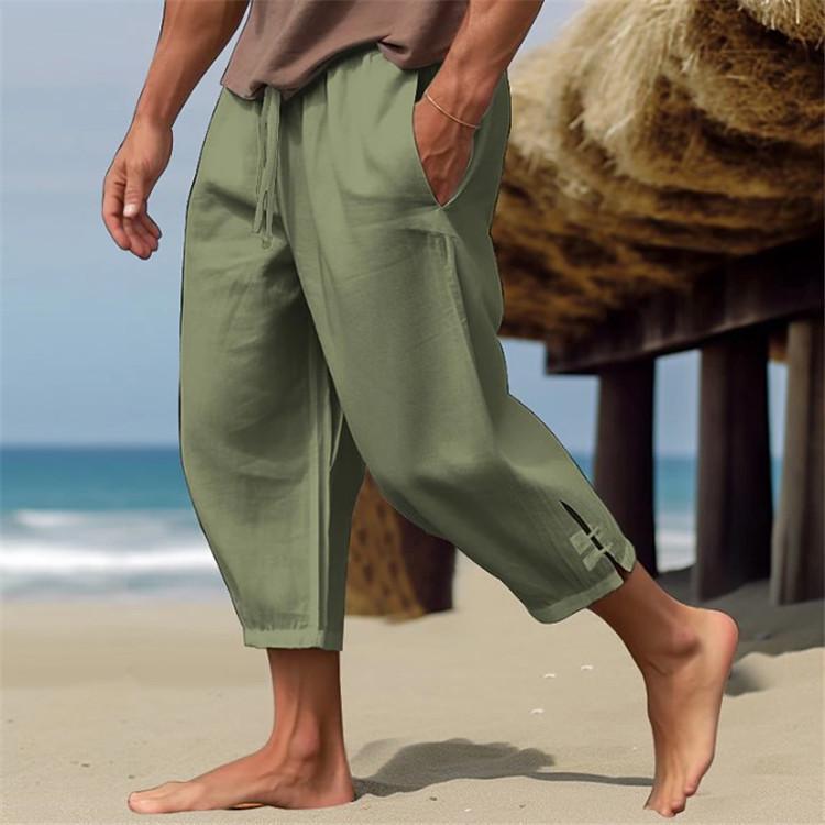 Men's Casual Cotton Linen Drawstring Waist Pocket Pants for Summer 2025