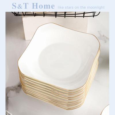 Nordic Ceramic Deep Plate with Gold Rim - European Style Tableware for Soup, Breakfast, or Rice