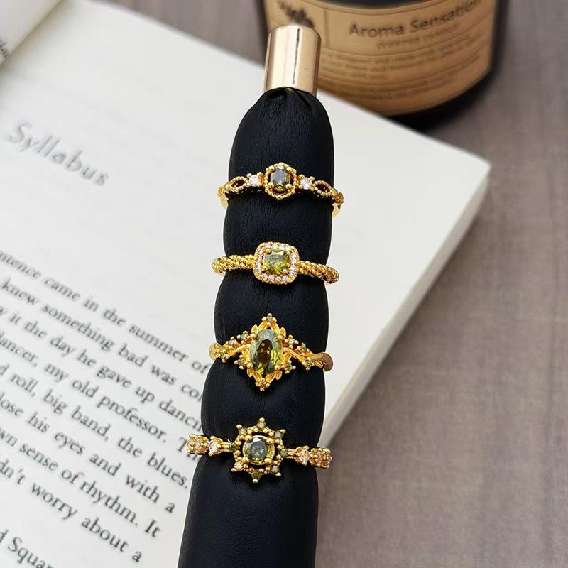 Medieval Vintage French Colored Treasure Zircon Light Luxury High-End Open Ring Niche Design Ring Woman