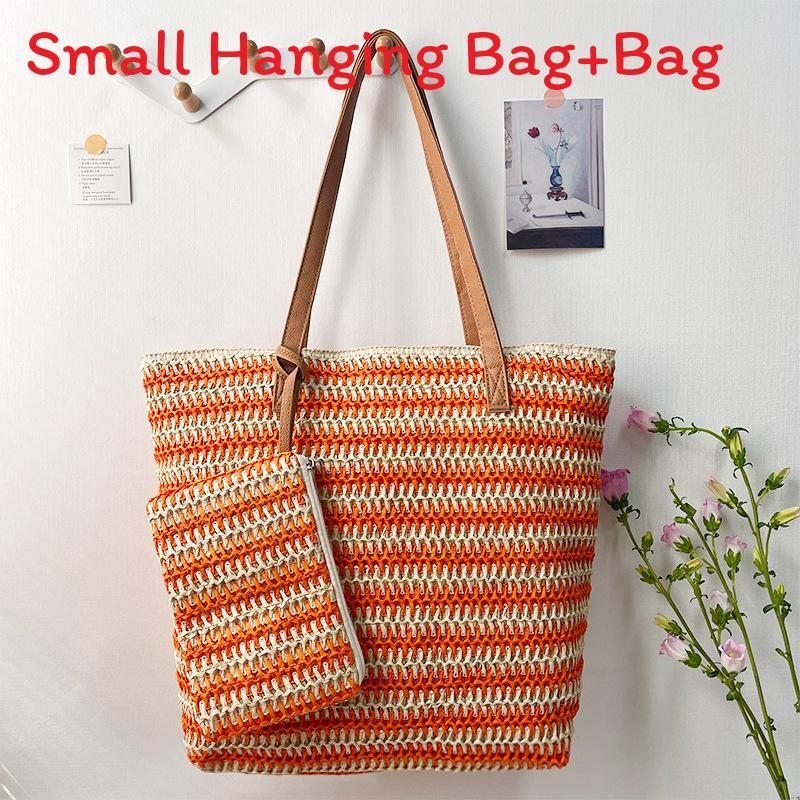 Woven Straw Tote Bag With Zipper Closure For Casual Travel And Summer Outings