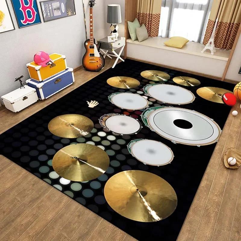 3D Drum Kit Music Instruments Area Large Carpet Musical Rock Rug for Home Living Room Bedroom Dorm Door Mat Non-slip Floor Mats