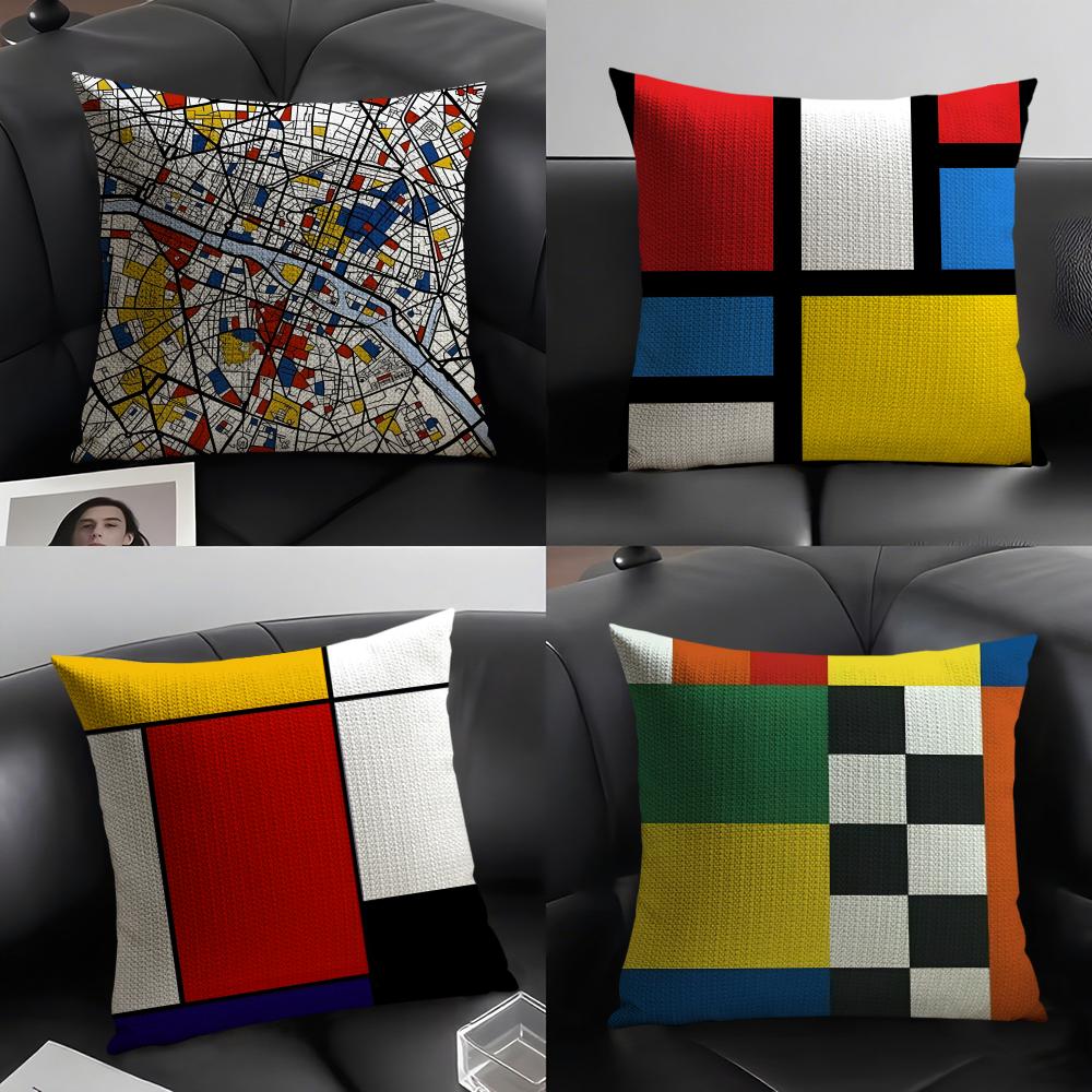 Piet Mondrian Fashion Cushion Cover Natural Linen Organic Fabric DoubleSided Printing Sofa Home Decor Gift Pillow Case