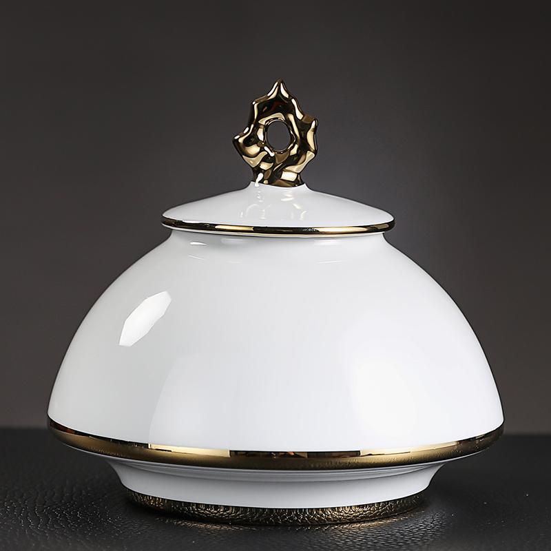 Plating Ceramic Jar with Lid Porcelain Sealed Coffee Tea Jar Porcelain Painted Gold Storage Jar Bottle Container Home Decoration