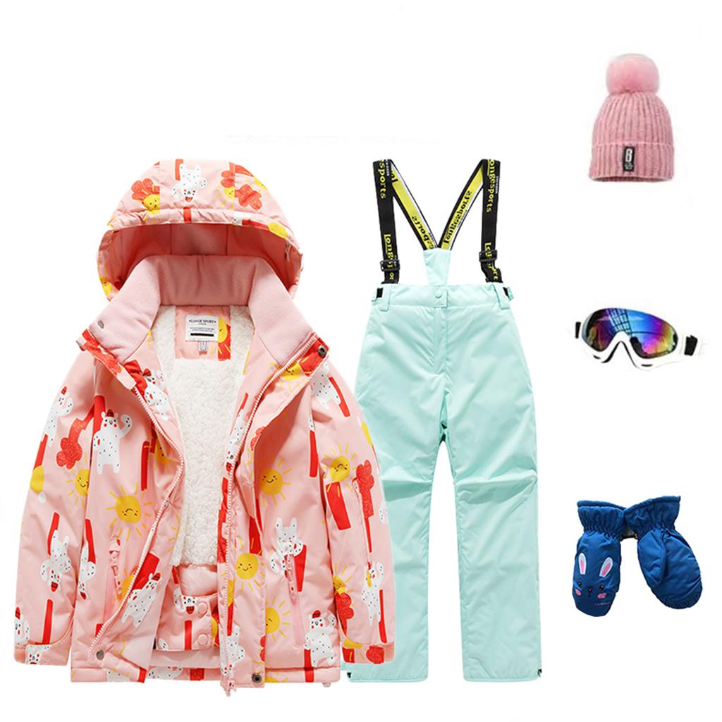 Dětská módní lyžařská souprava pro chlapce a dívky, zateplená, voděodolná, termo lyžařská souprava, pětidílný komplet s bundou a kalhotami