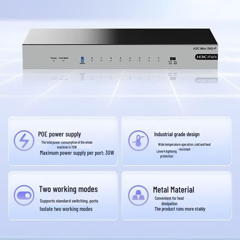 H3C S9G-P 9-Port Gigabit Unmanaged PoE Switch