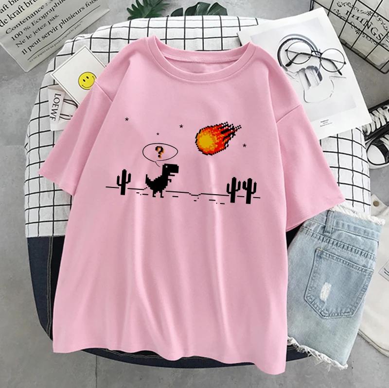 Dinosaur Summer New Cartoon Casual Punk Women T-shirt Short Sleeve Harajuku Vintage Fun Fashion Ins Cute Sweet Loose