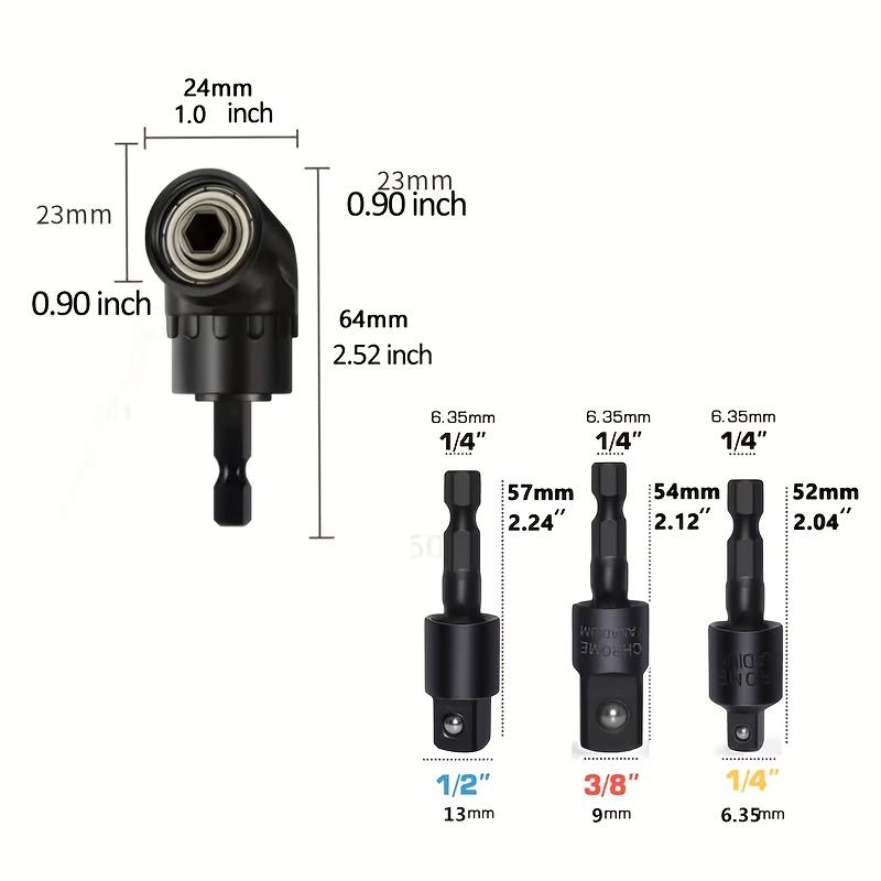 Power Drill Socket Adapter Set with 360 Degree Rotatable Hex Shank Driver Socket Adapter 105 Degree Right Angle Screwdriver Drill