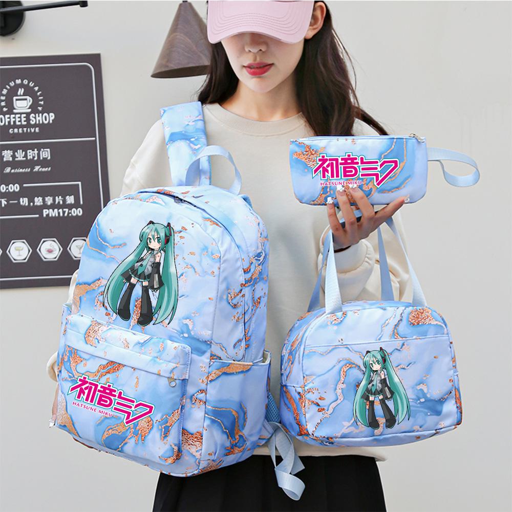 3Pcs/set Anime Hatsune Miku Printed Backpack Handbag Pencil Case for Teenager Student Bookbag Schoolbag Women Large Capacity Waterproof Travel Bag