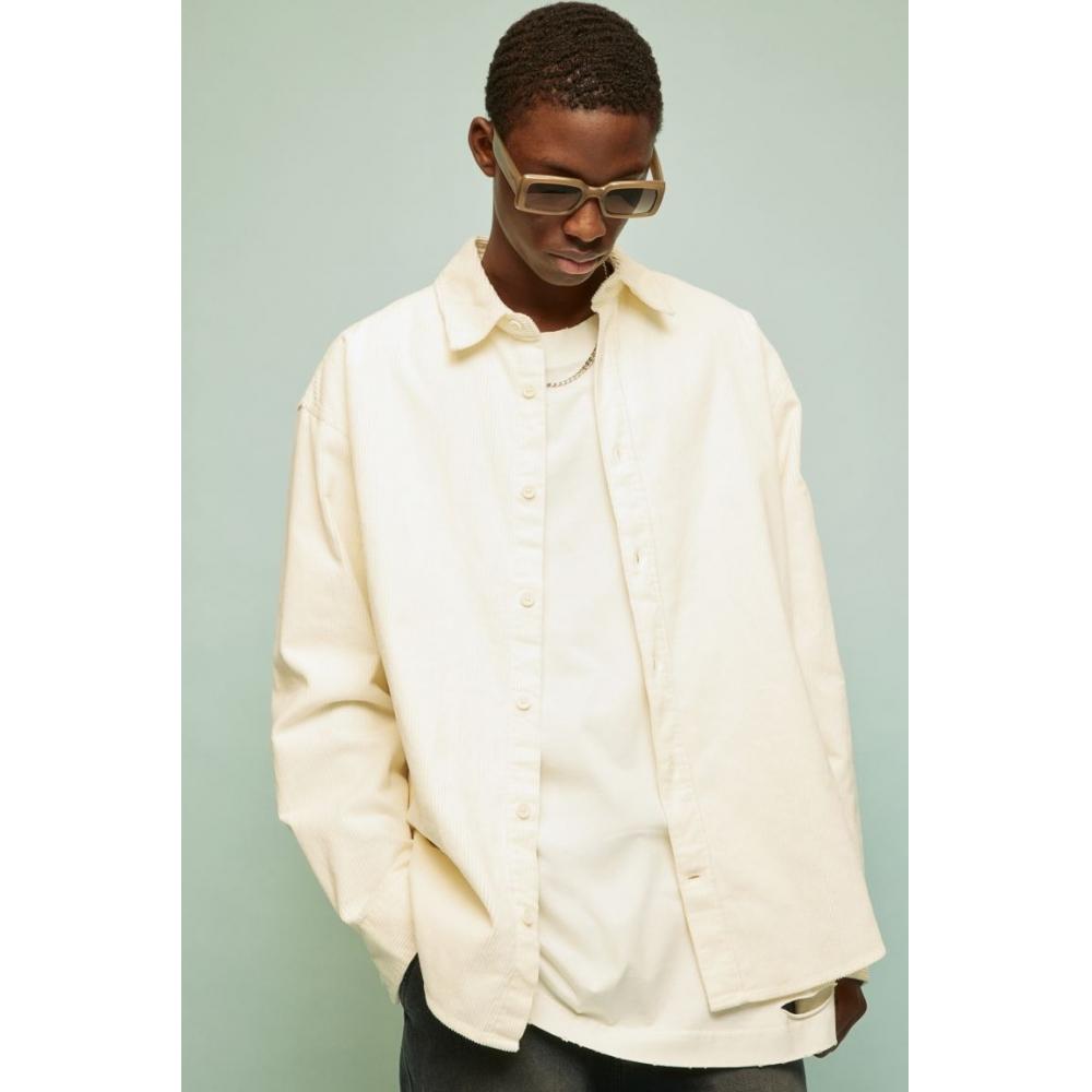 H M Corduroy sHirt Loose Fit wHite