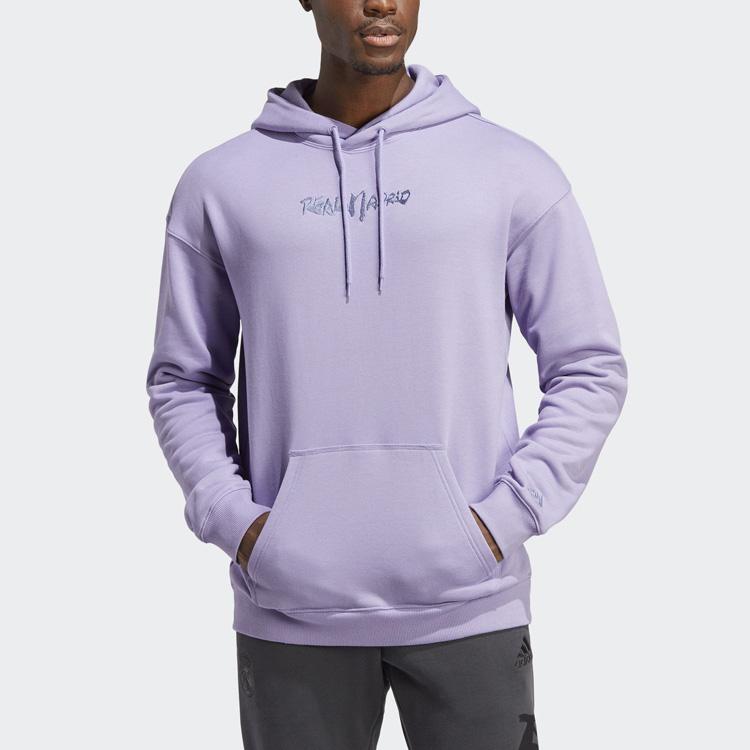 adidas Real Madrid Official Club Graphic Casual Loose Hooded Sweatshirt Daily Sports Pullover Men Magic Lilac HT6460