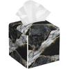Black White Marble Tissue Box Cover Square,Golden Ve Leather Tissue Holder with Bottom Belt,Facial Paper Organizer Tissue Box Cover for Home Office