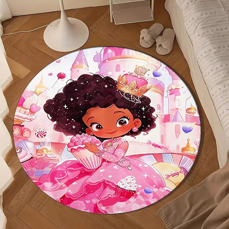 Black Princess Magic Celebration Round Rug for Livingroom,Bedroom, Palyroom, Chair Rug, Area rug, Circle Carpet, Large Size Fan Christmas gift