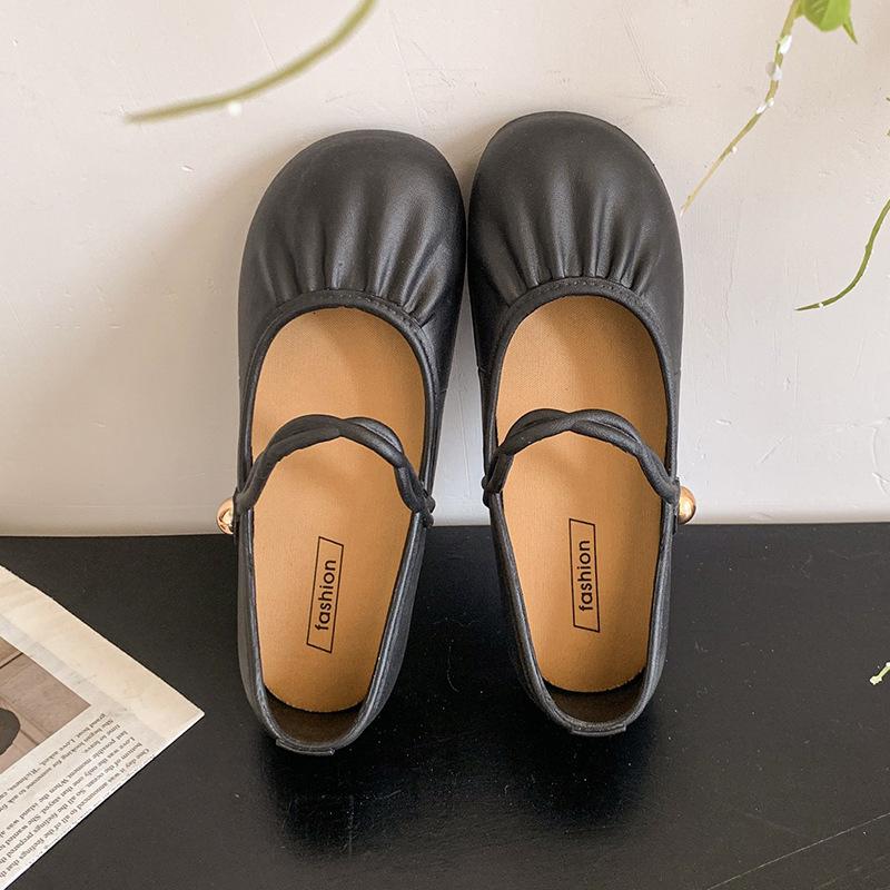 New French retro Mary Jane shoes flat bag heel single shoes with fairy light mouth beanie shoes