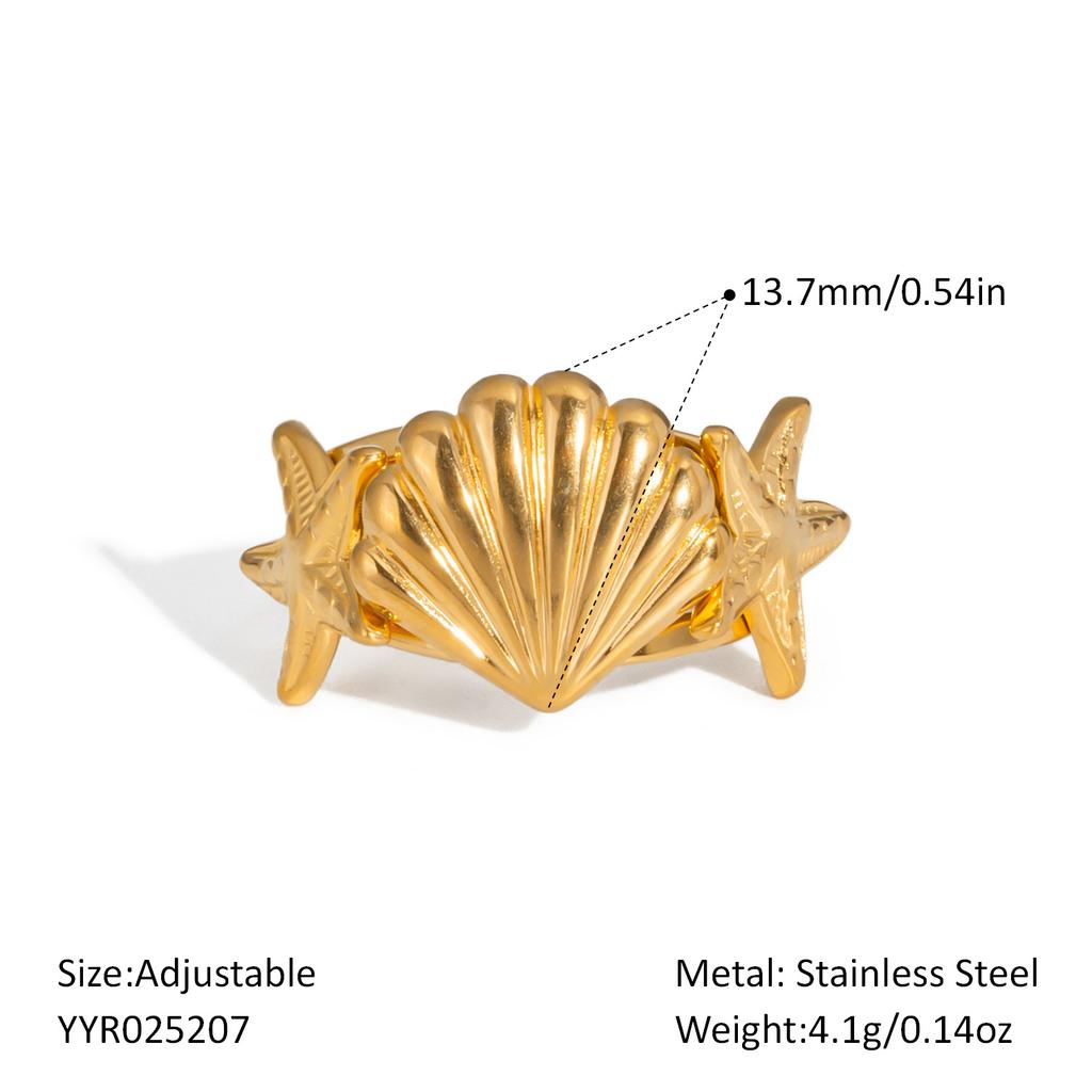 2025 Summer Ocean Rings For Women Gold Color Stainless Steel Shell Starfish Charm Figure Accessory