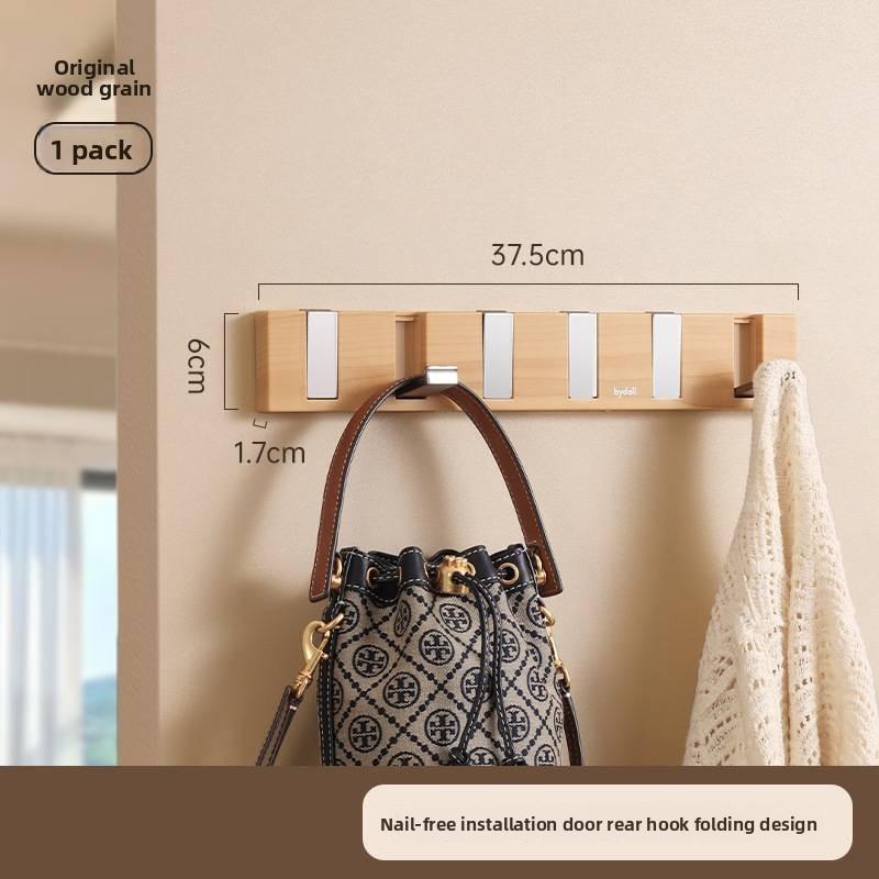 Nordic Wooden Door Hook With Adhesive Mount For Clothes And Bags Storage