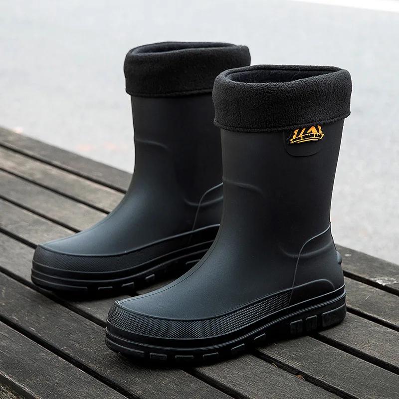 Fashion Men's Rain Boots Fashion Mid Calf Rubber Boot Non Slip Water Footwear Outdoor Waterproof Work Safety Boots Men's Rain Shoes New