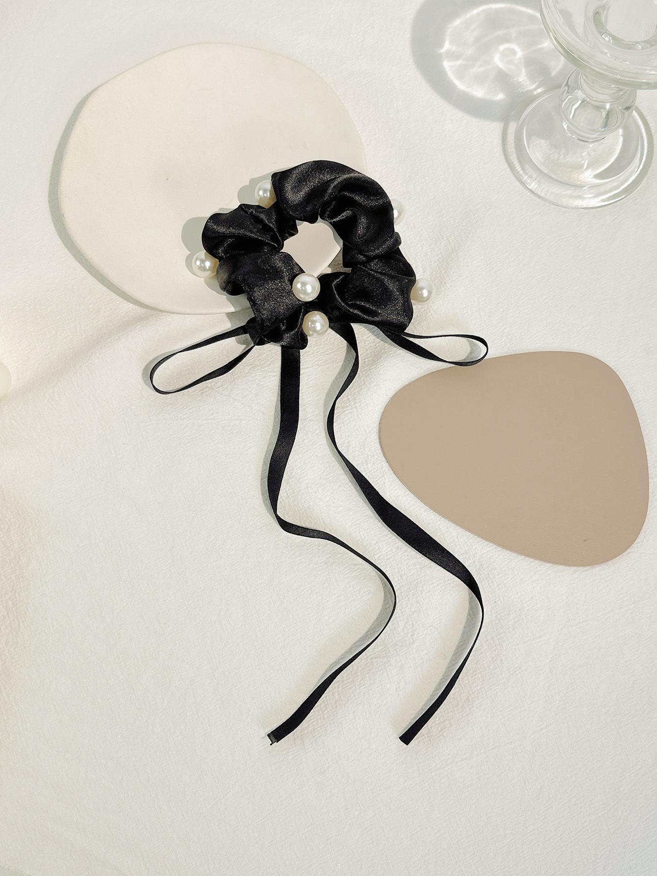 

1 жемчужно-черная лента-повязка на голову, резинка, бант, универсальный и изысканный стиль для повседневного использования