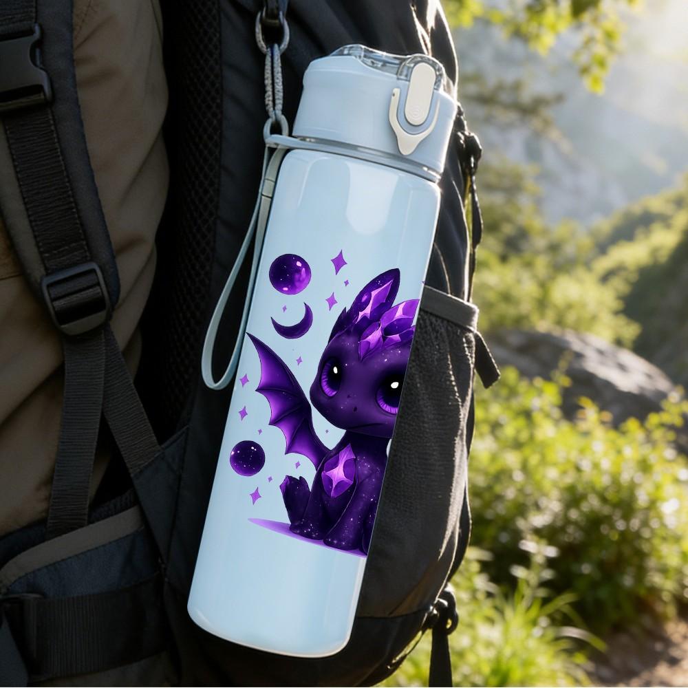 1PC Dark Purple Dragon Art 750ml Color Plastic Sports Water Bottle Leakproof Flip Straw Lid Suitable for Sports Office Home Use