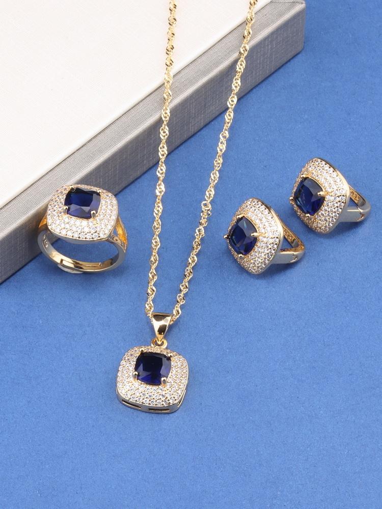 Charm Square Italy Brazil Jewelry Accessories  Gold Plated Bridal Wedding Sets Necklace And Earrings Ring For Women Gift