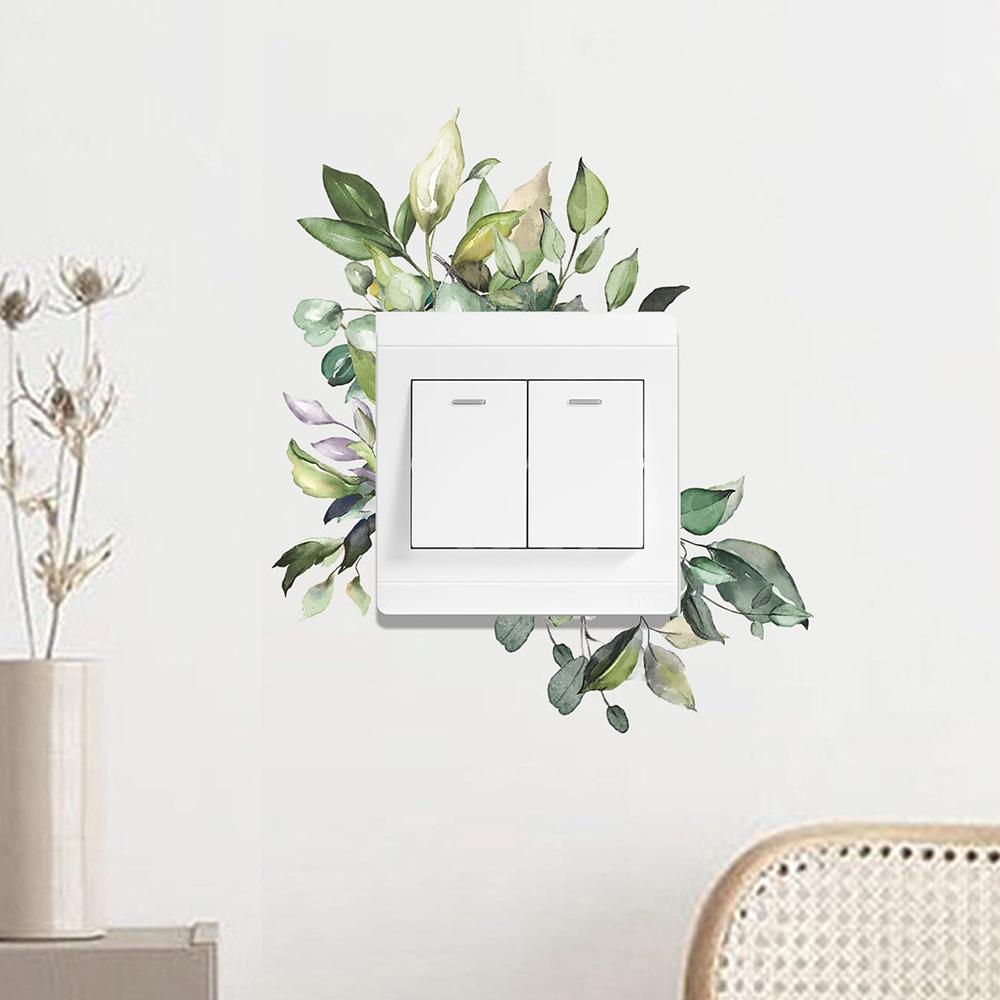 Painted Green Plant Leaf Switch Stickers for Bedroom Living Room Entrance Hall and Home Beautification Wall Stickers