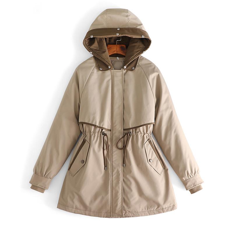 Removable liner, medium and long coat, cotton clothes, contrasting colors, waist, winter pie, overcome coat tide, slim and cold-proof long sleeves