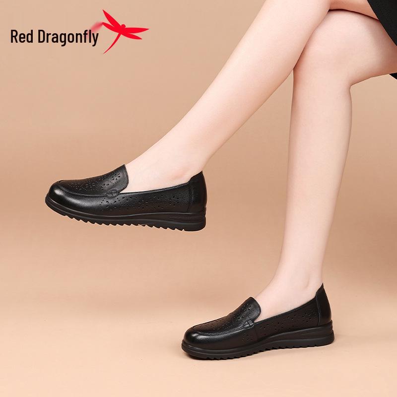 Women's Genuine Leather Slip-On Shoes - Red Dragonfly Breathable Summer Style
