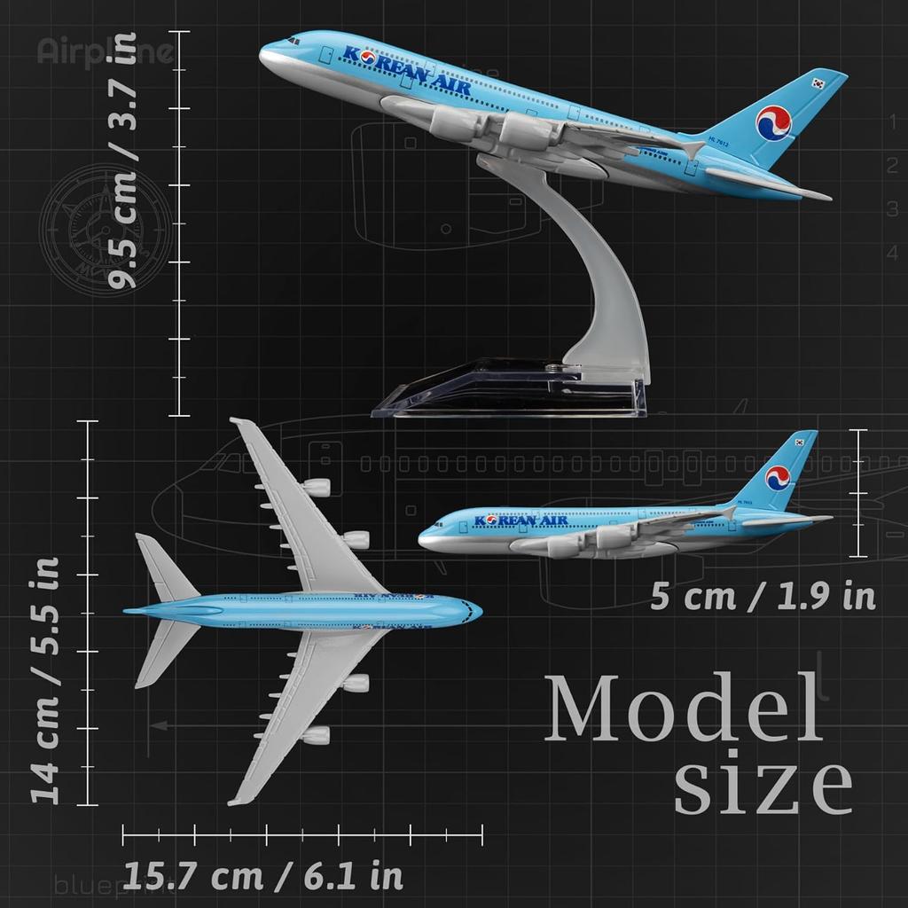 1/400 Scale Die-cast 16cm Metal Airplane Toys A380 Korean Airlines A380 Aircraft Model Simulation Alloy  Plane Model Building Kit