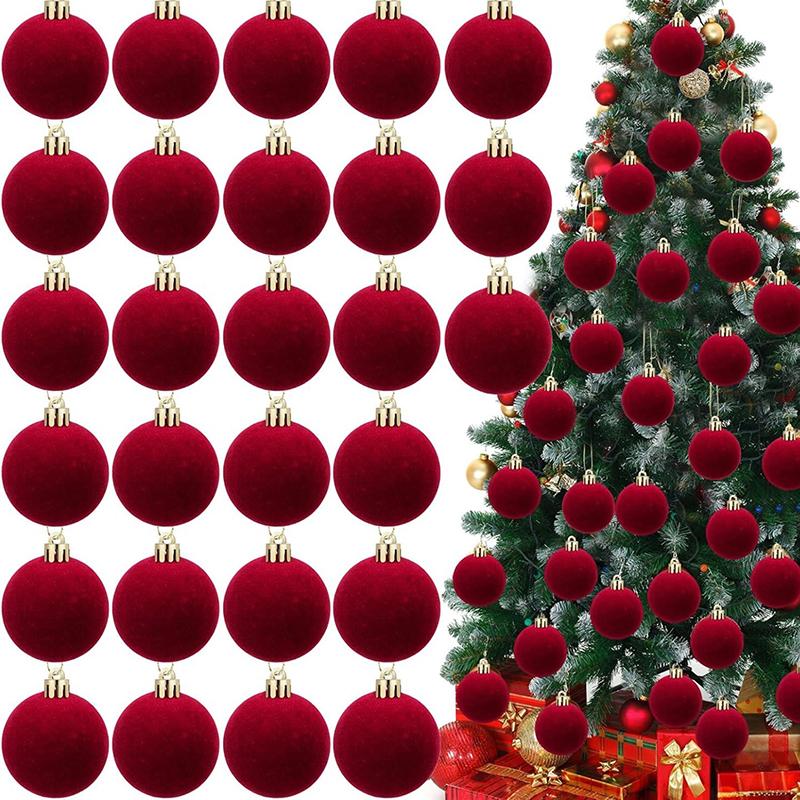 5/10Pcs Velvet Christmas Ball Ornaments Red White Xmas Tree Hanging Pendants Diy Home Party Christmas Decoration Year Gifts