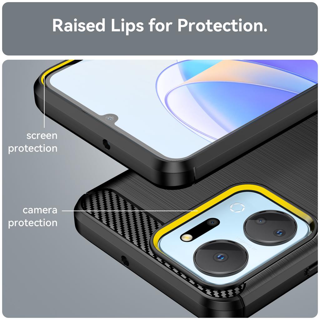 For Honor X7a 5G Soft TPU Phone Case Brushed Carbon Fiber Texture Protective Phone Cover