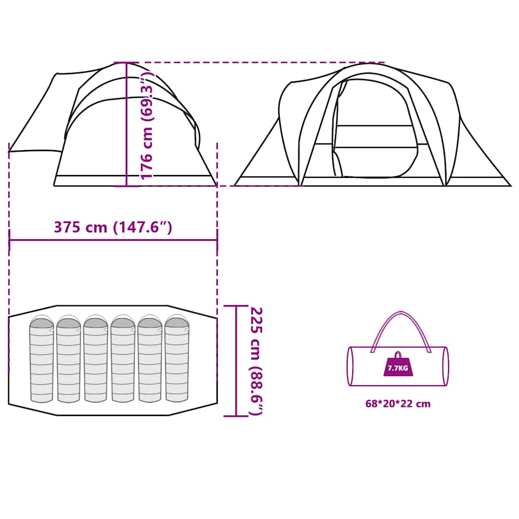 Dome Family Tent for 6 Persons Blue Waterproof