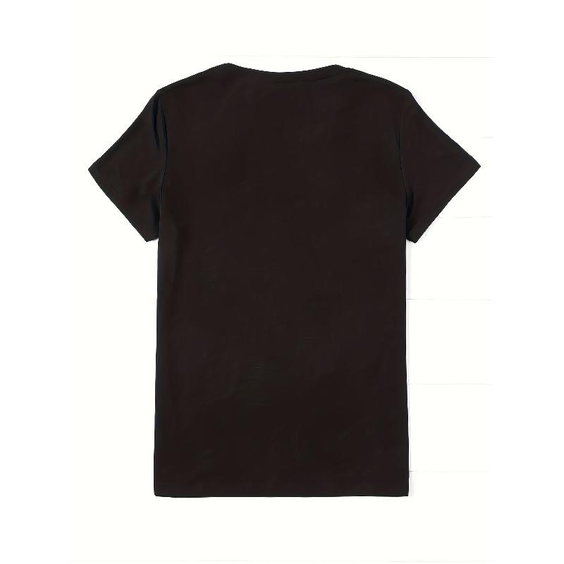 Damen Schwarz T-Shirt Rosa Rose Aufdruck Lässig Kurzarm Rundhals Maschinenwaschbar Sommer Trainings Freizeit Oberteil