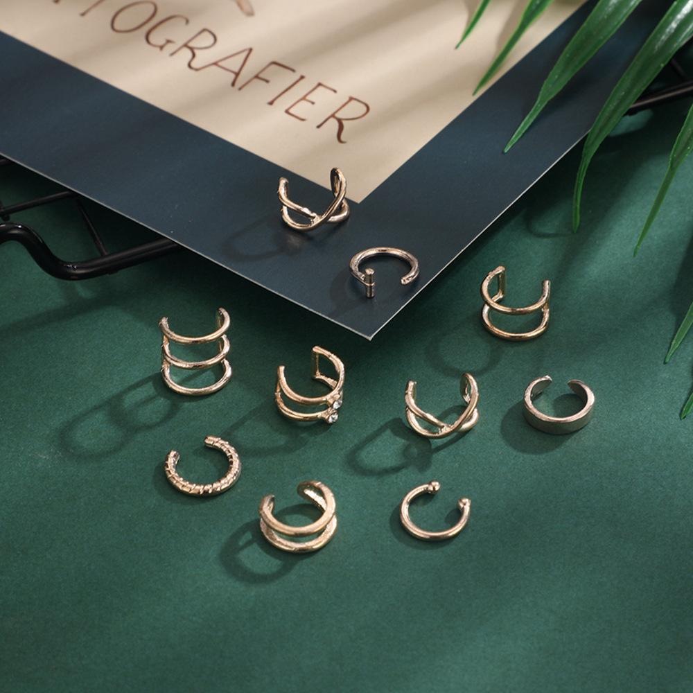 Einfache Ohrringe Mode U-Ring Diamant Kreuz 10-teiliges Set Ohrclips