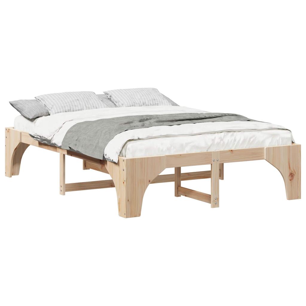 Brown Bed Frame 140 x 200 cm Solid Pine Wood
