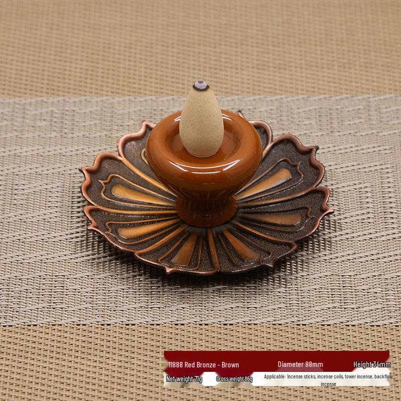 Ceramic Backflow Incense Burner & Holder: Japanese Ornament for Buddha Incense Sticks & Lotus Coil.
