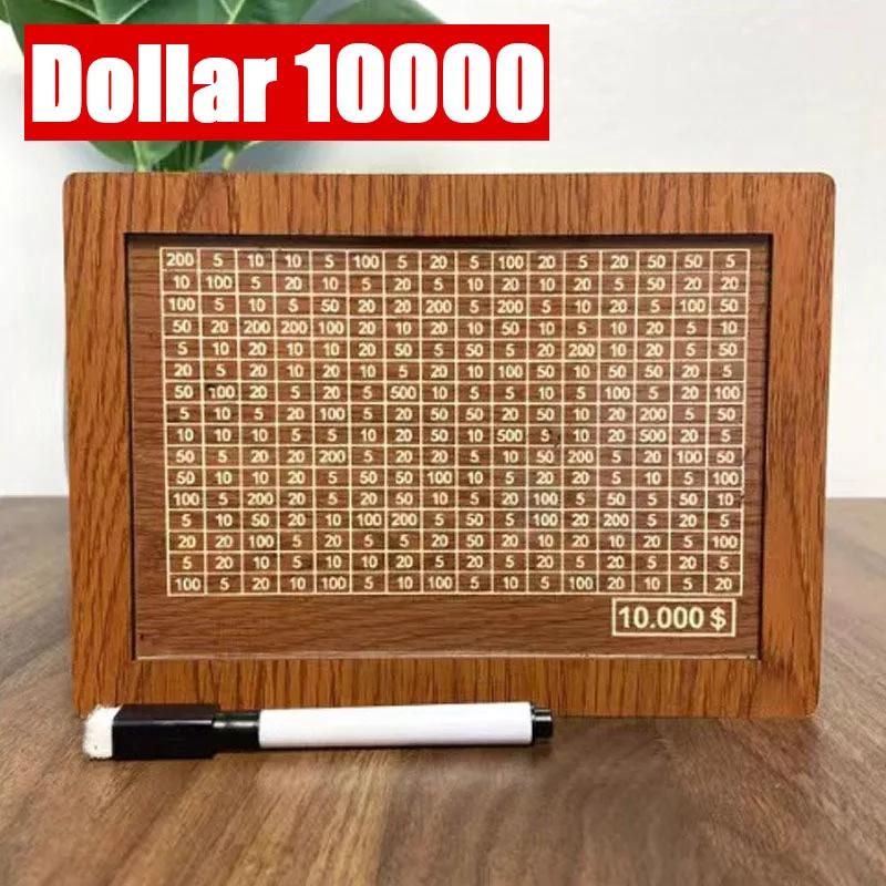 Euro Dollar Saving Money Box Handmade Wooden Cash Vault Piggy Bank with Money Goals Numbers for Kids Adults Gifts