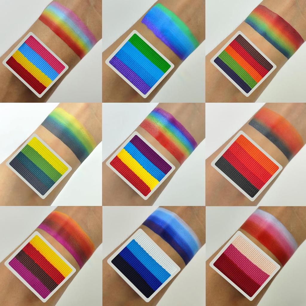 Professional Face and Body Painting Rainbow Stripe Palette with 13 Brushes and 6 Safe and for Face and Body Painting for and Parties Kit,
