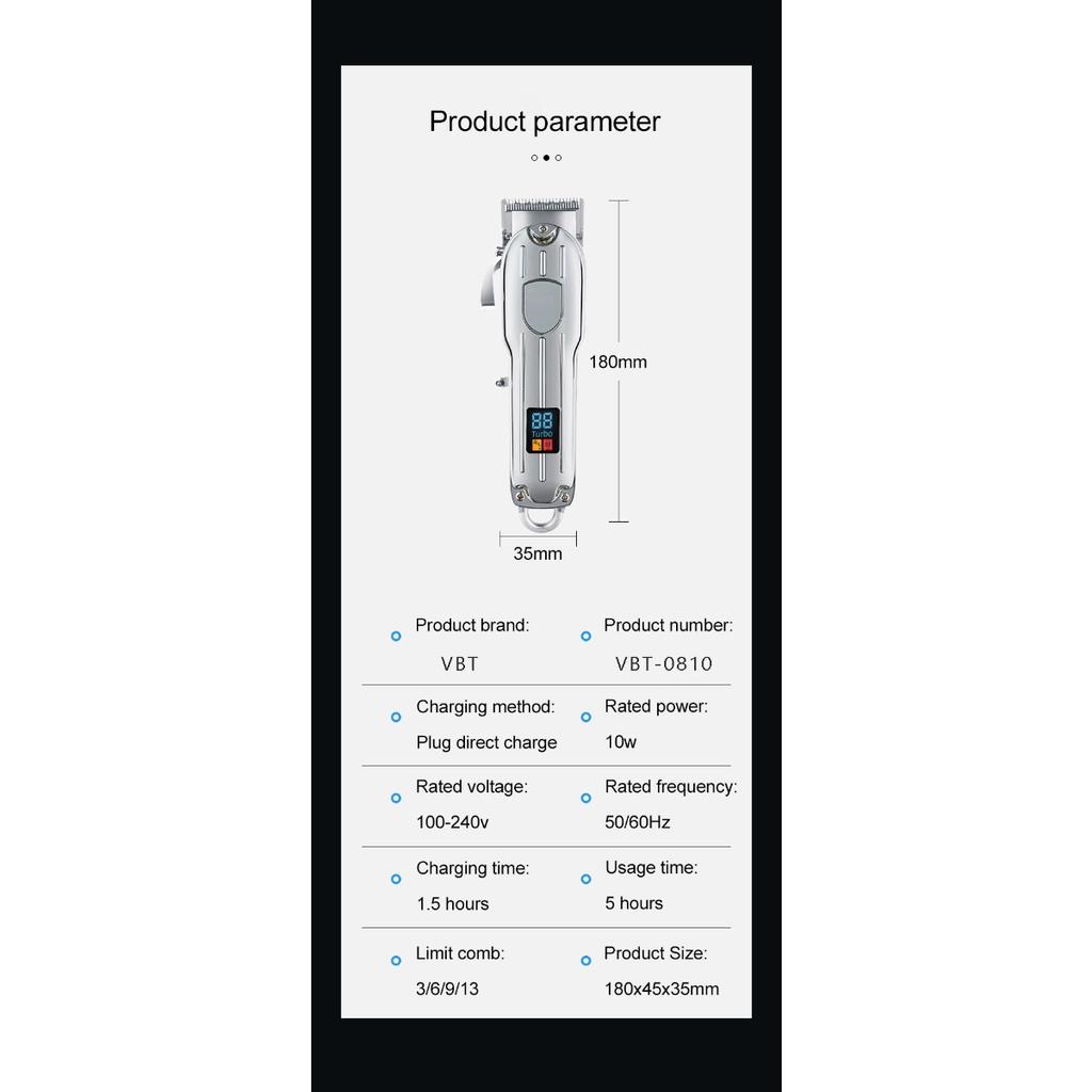 Hair Clipper, Steel Blade, Electric Pusher, LCD Digital Display, Charging, Professional, Electric Clipper