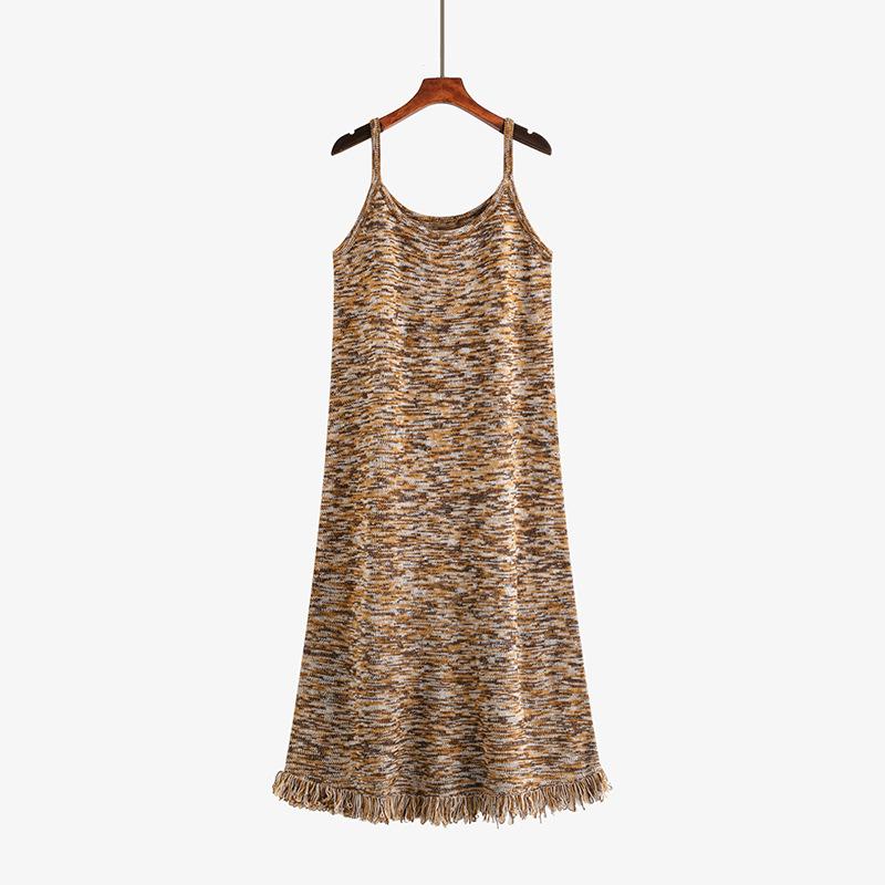 

Плюс Размер Женская Юбка Цветной Бахромой С Бретельками Трикотажное Платье XXXL кофейный