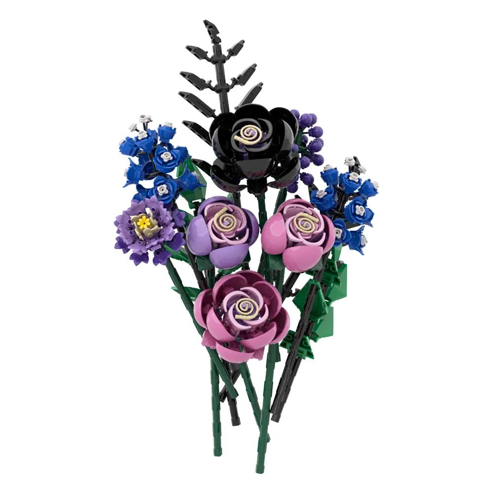 Non-Toxic Gobricks Moc Purple Rose Botanical Building Block Set Gothic Decor Artificial Rose Flower Bouquet Model Toys Valentines Day Gift