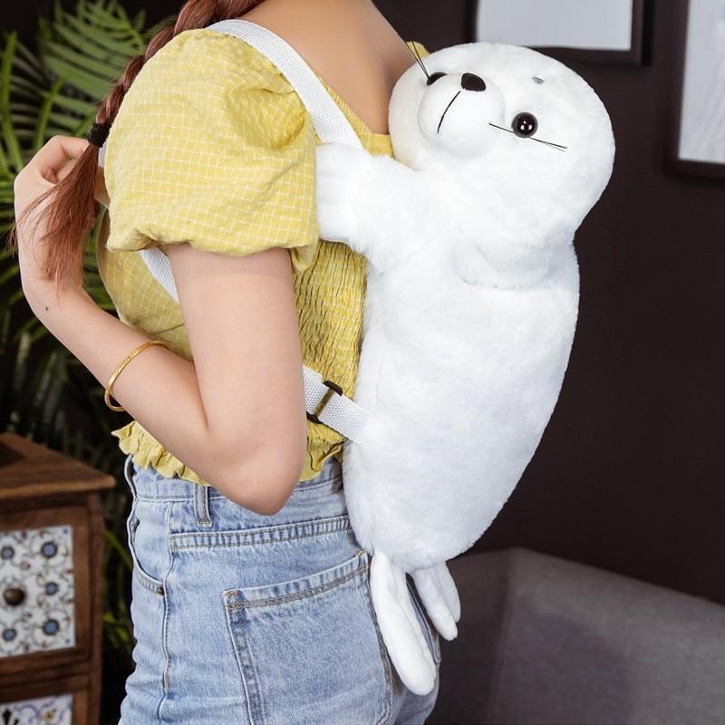 Cute Animal Seals Plush Backpack For Kids Girls Cartoon Cotton Stuffed Toy School Bag