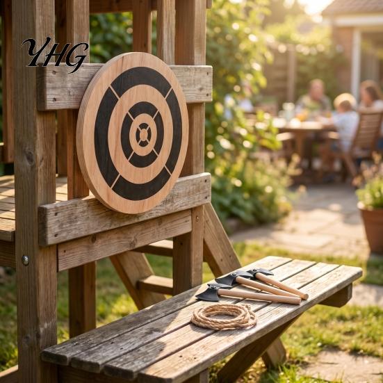 Ax Throwing Target Game Dart Kit, with Wood Disc, 3 Portable Axes, Rope, for Indoor Outdoor Backyard Family Party Kit