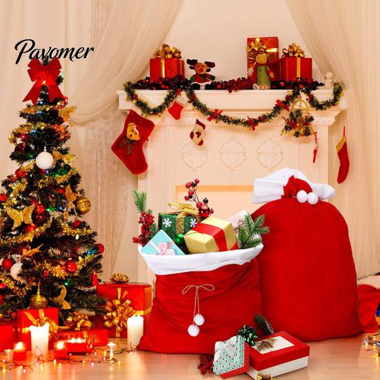 Christmas Velvet Gift Bags Large Bag, Santa Claus Sack with Adjustable Decorative Bag Drawstring, Reusable Fabric Storage Pouch for Xmas Holiday