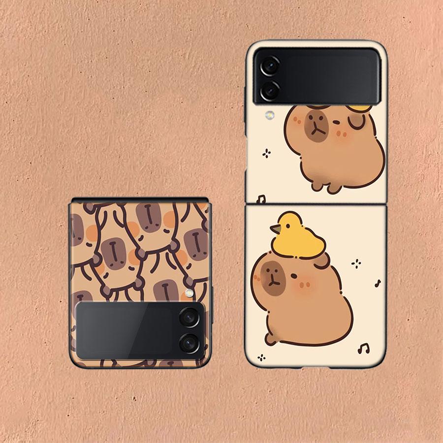 Cute Cartoon Capybara Coque For Samsung Z Flip7 6 Galaxy Case Shockproof Z Flip5 Z Flip3 4 5G Hard Cover Phone TPU PC Hard Fund