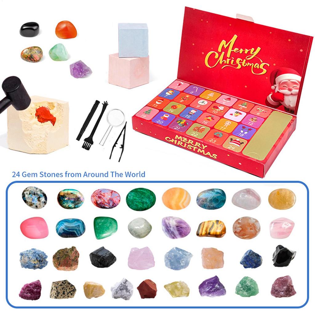 Christmas Countdown Crystal Calendar Rock Stone Digging Theme 24 Boxes Holiday Kids Girls Stocking Stuffers Party Favors