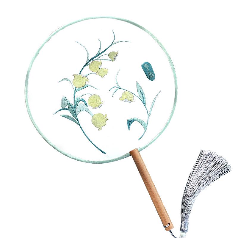 DIY Anfänger Sommer Stickset: Runder Fächer im antiken Stil mit Su-Stickerei und Bandstempel