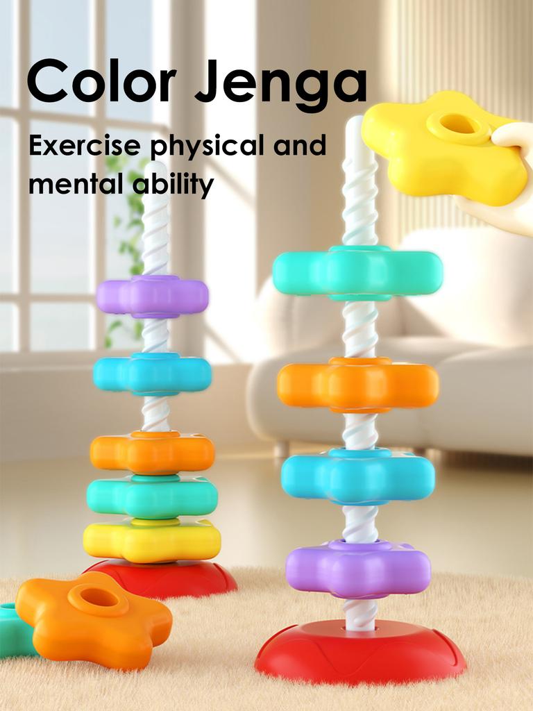 Non-Toxic Montessori Rotating Rainbow Tower Baby Stacking Puzzle Toys Safety Andenvironmental Protection Colored Children'S Toys