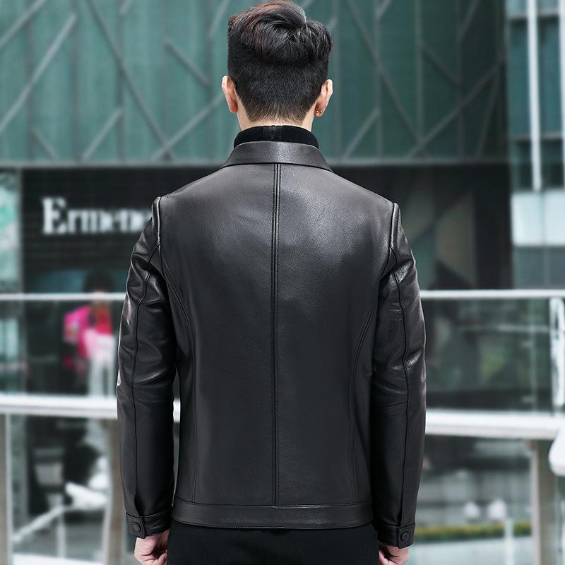 Spring and Autumn New Men's Genuine Leather Jacket Men's Goat Leather Jacket Lapel Business Dad Casual Jacket Versatile