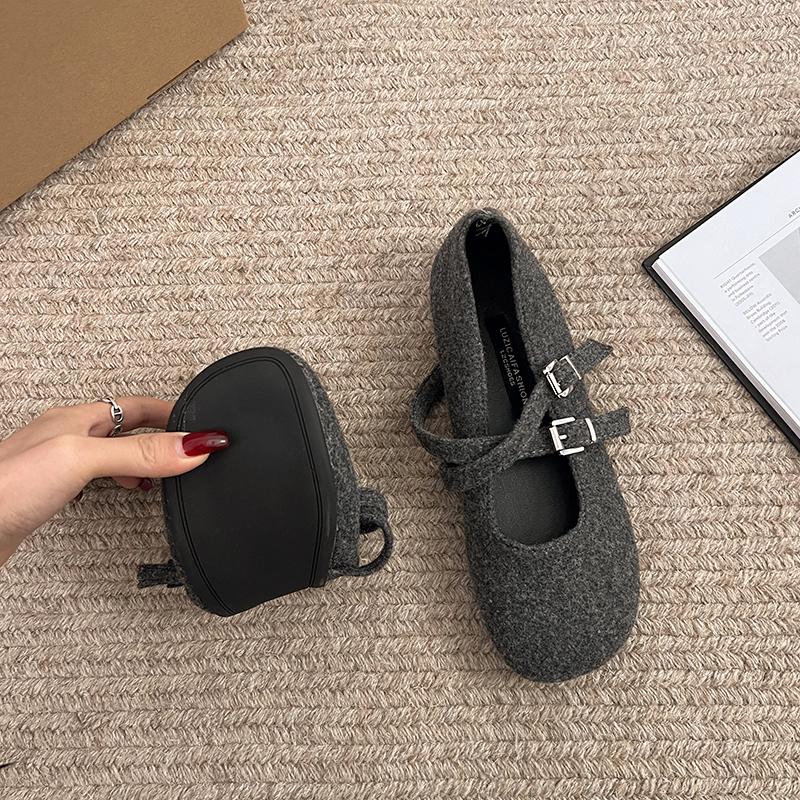 Square Toe Fleece Flet Ballet Flats Woman Winter Warm Wool Mary Jane Shoes Ladies Brand Design Elegant Plush Loafers